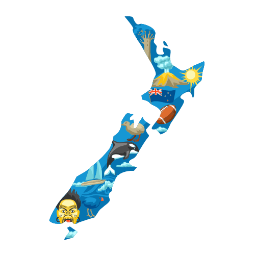 Neuseeland-Karte mit Illustrationen